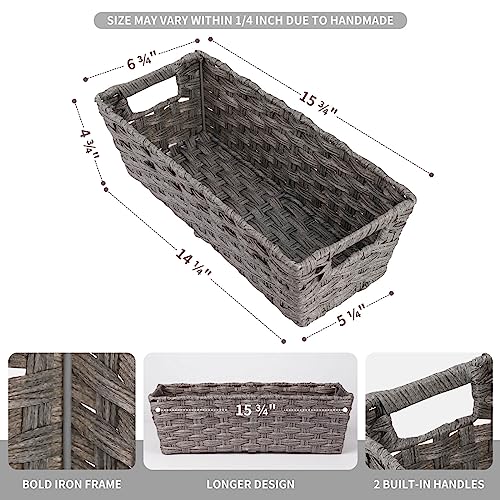 2 Pack Plastic Wicker Toilet Paper Baskets (15¾" x 6¾" x 4¾" / Grey)
