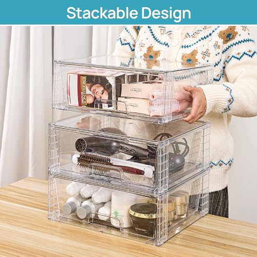 6 Pack Large Clear Stackable Storage Drawers for Closet (6 Count)