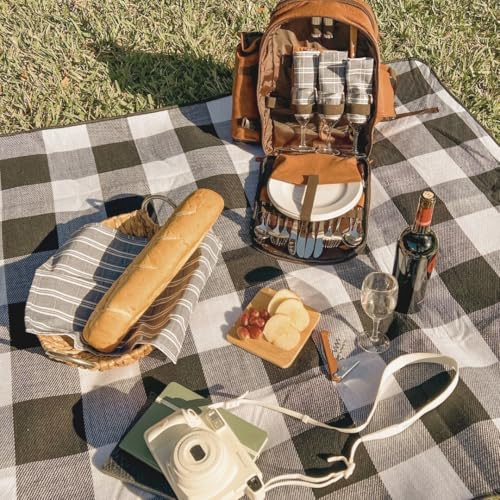 Genuine Leather Picnic Backpack for 4 (Blue)
