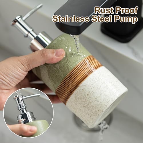 Ceramic Dish Soap Dispenser for Bathroom Shower Hand Soap Dispenser (Green and White / 1xSoap Dispenser)