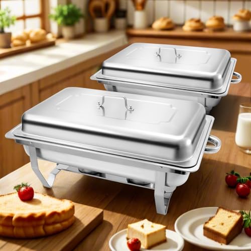 8 Qt 2 Pack Full Size Stainless Steel Chafing Dishes Buffet Set (2 Pack - 1/1 Pan)