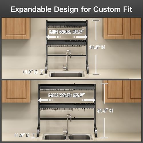 Over The Sink Dish Drying Rack (Black / 3 Tier, Over Sink)