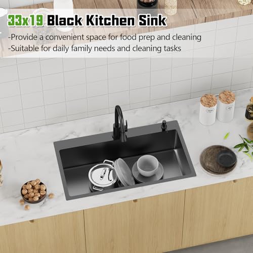 Black 33x19 In Drop In Kitchen Sink (33x19 Black)