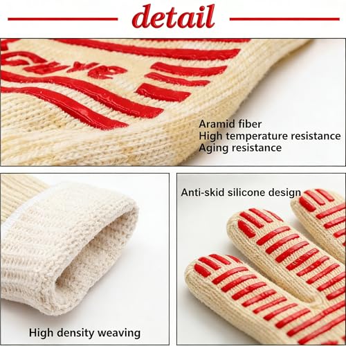 Heat Resistant Oven Gloves with Fingers (Red / One Size Fits Most)