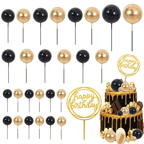 Cake Topper Gold 27 Pack Cupcake Topper with Mini Balls