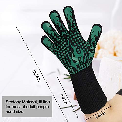 BBQ Gloves 1472 Degree F Heat Resistant Grilling Gloves Silicone Non (long / Green)