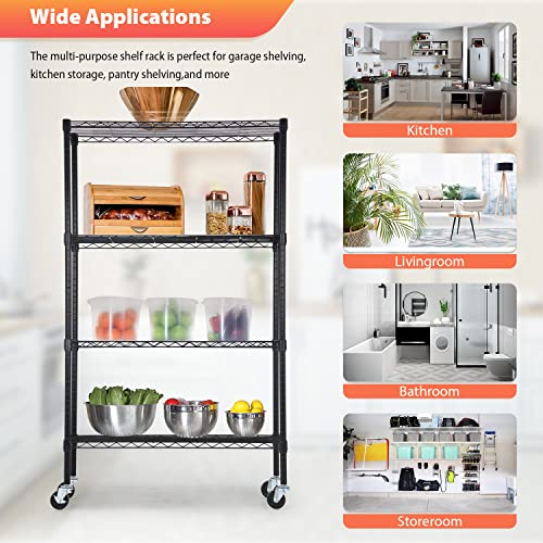 4 Tier Wire Shelf with Wheels (4 Count)