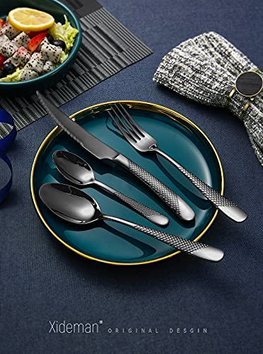 16 Piece Modern Black Hammered 18 (Black)