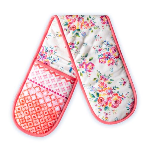 Double Oven Mitts 100% Cotton Double Oven Glove (081 - Rose Garden / 7" x 35" (Double Oven Mitt))