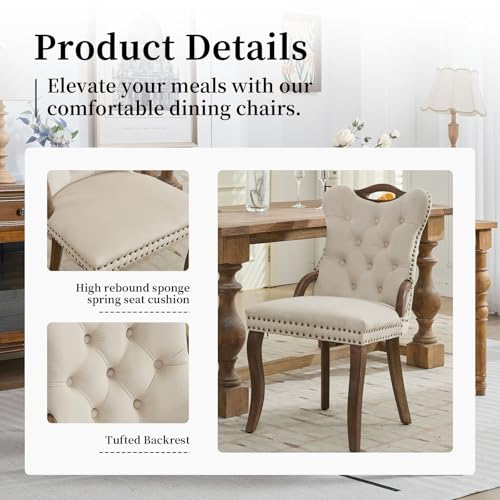 Beige Velvet Upholstered Dining Chairs Set of 2 (Warm Beige)