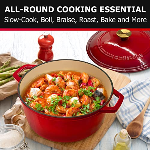 Mueller 6QT Enameled Cast Iron Dutch Oven with Lid (6 Quart -Round / Red)