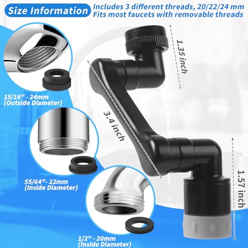 1440° Swivel Faucet Extender (Black - 2 Pack - 2nd Gear)
