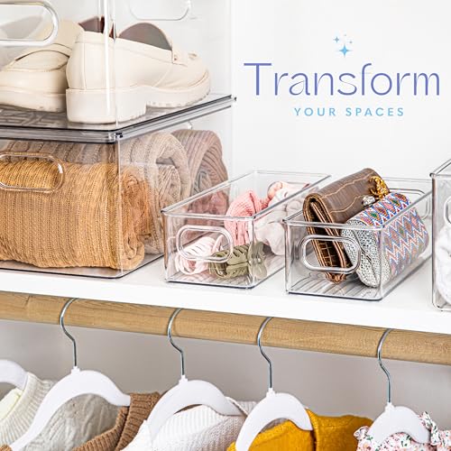 Plastic Food Storage Clear Container Bin with Handles for Organizing Kitchen