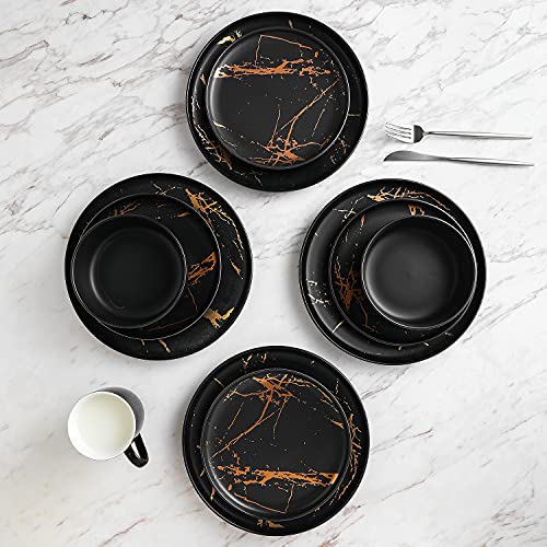 Gold Splash Dinnerware Set (16 Piece - Service for 4 / Black & Gold)