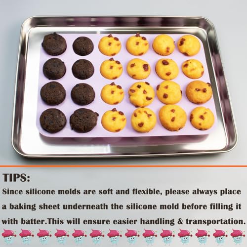 24 Cups Silicone Mini Muffin Pan Set (Set of 2--24 Cups (Green+Purple))