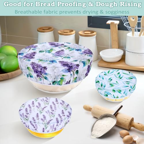5Pcs Reusable Beeswax Elastic Bowl Covers for Bread Proofing and Food Cover (Lilacs)