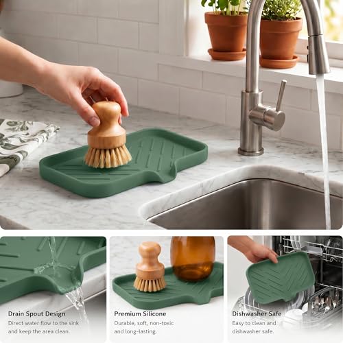 Silicone Soap Dish with Drain Spout (Green / M(9.6"×5.3"))
