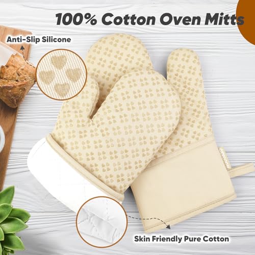Oven Mitts and Pot Holders 4 Sets (Beige)