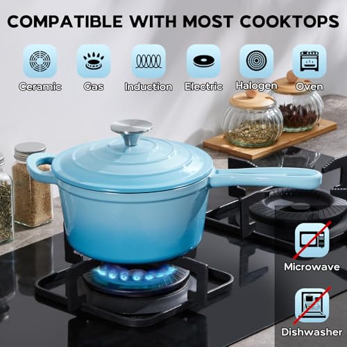 2 Quart Enameled Cast Iron Saucepan (Lake Blue / 2 Quarts)