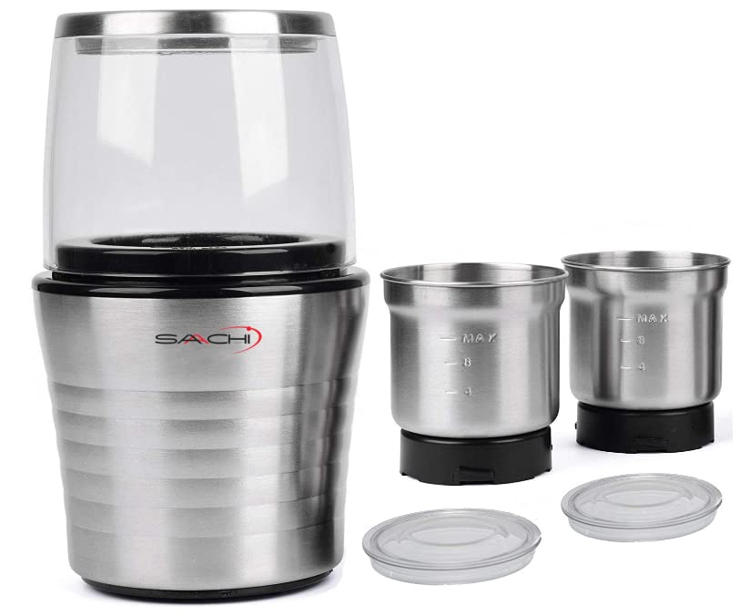 2-in-1 Electric Coffee Grinder Plus Wet and Dry Spice Grinder with 2 Stainless Steel Blades Removable Bowls, SA-2915