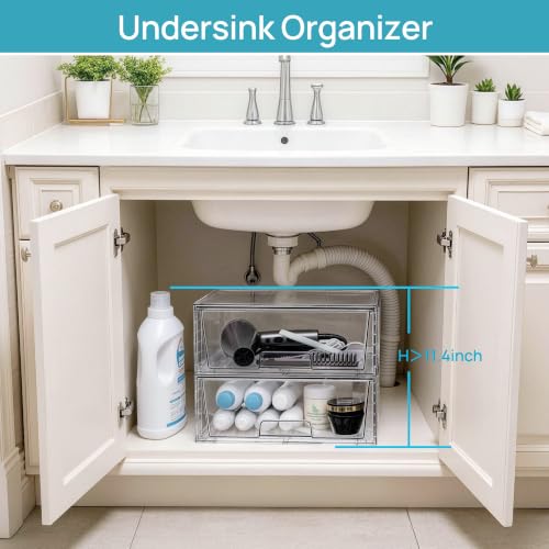 3 Pack Large Clear Stackable Storage Drawers for Closet (3 Count)