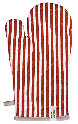 Striped Pot Holders and Oven Mitts Heat Resistant Non Slip Reusable Set of 1 Oven Mitt and 1 Pot Holder Oven Gloves Pot Holder for Cooking (7x13 inches & 8x8 inches / Stripe Rust)