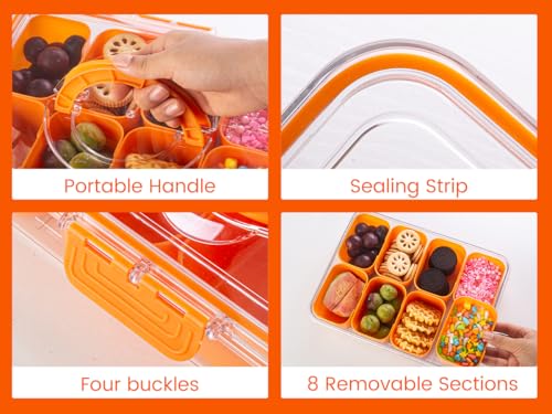 Divided Serving Tray with Lid and Handle (Orange-1 Pack)