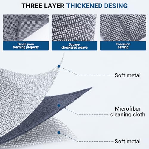 Non Scratch Wire Dishcloth (10pcs Three-layer [Middle Clip Rag] / 7.08x8.86-10Pack)