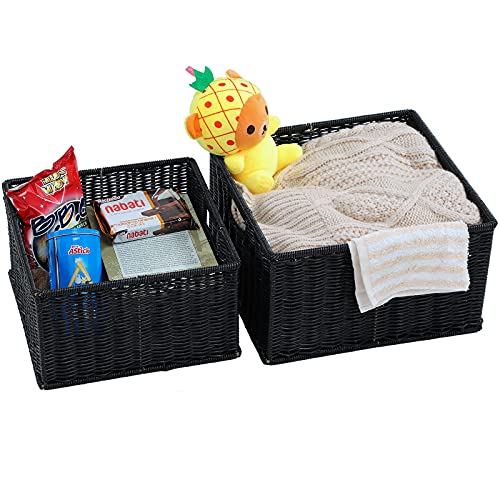 Wicker Storage Baskets for Organizing (13 x 13 x 7.5 inches / Black)