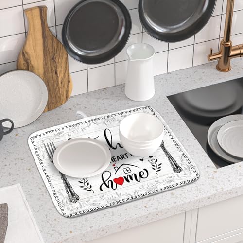 White Kitchen Dish Drying Mat 16x18 Inch Knife Fork Dish Drainer Rack Mats Microfiber Absorbent Protector for Kitchen Countertop Decor (home kitchen / 16" x 18")