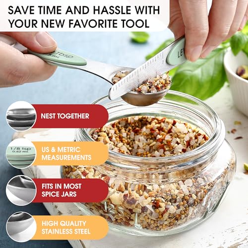 Stainless Steel Magnetic Measuring Spoons Set of 8 (Pistachio / 1-Pack)