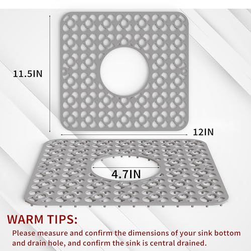 2PCS Sink Mats Sink Protectors Dish Racks Dishwasher Safe Grid Mats for Kitchen Sink Silicone Protect Sink from Stains Damage Scratches Non Slip Heat Resistant Rust Resistant 11"X12" Grey (Gray / 11"X12")