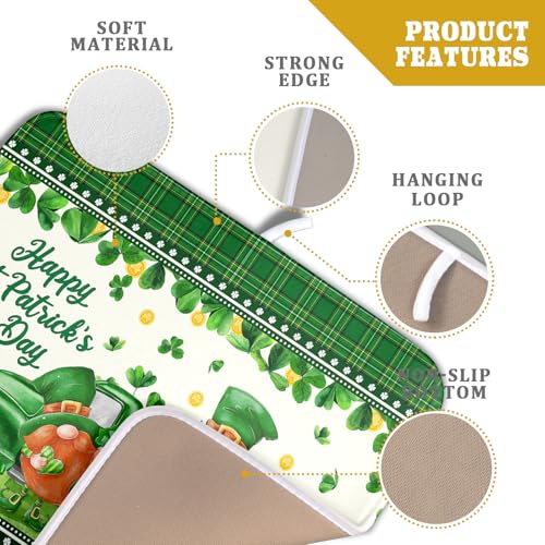 Shamrock Truck Dish Drying Mat Buffalo Check Dish Drainer Mat 16x18 inch Reversible Microfiber Quick Dry Rack Pad for Kitchen Counter Sink (Shamrock Truck Plaid / 16" x 18")
