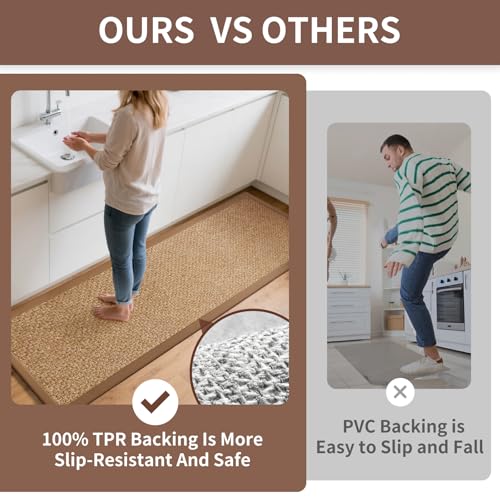 Kitchen Runner Rugs Non Slip Washable Long Kitchen Mats Brown 17"x59" (7 Sq Ft)