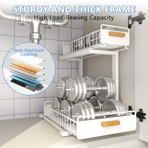 Under Sink Organizer Kitchen (Double Layer / White-2 Pack)