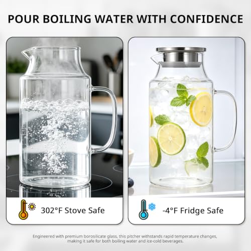 Short 67.6 oz Glass Pitcher with Lid and Handle (Clear / 67.6 Ounces)