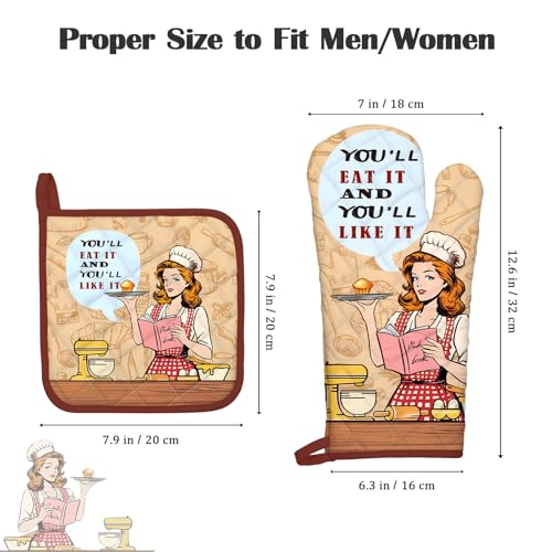 Retro Housewife Oven Mitts and Pot Holders Set (Housewife / Oven Mitt x1 & Pot Holder x1)