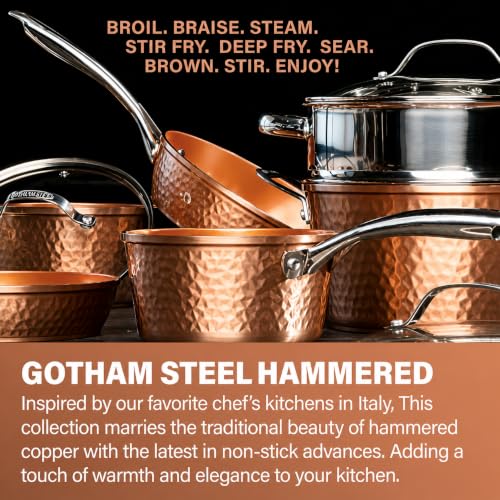 Hammered 15Pc Pots and Pans Set Non Stick Ceramic Cookware Set