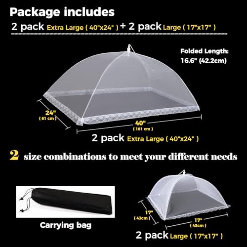 Food Covers for Outside Mesh (2 Pack 40"X24" + 2 Pack 17"X17")