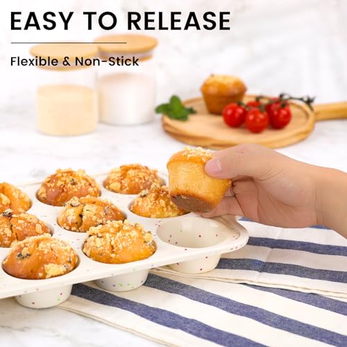 2Pack Silicone Muffin Pan for Baking with Metal Reinforced Frame (Standard+Mini)