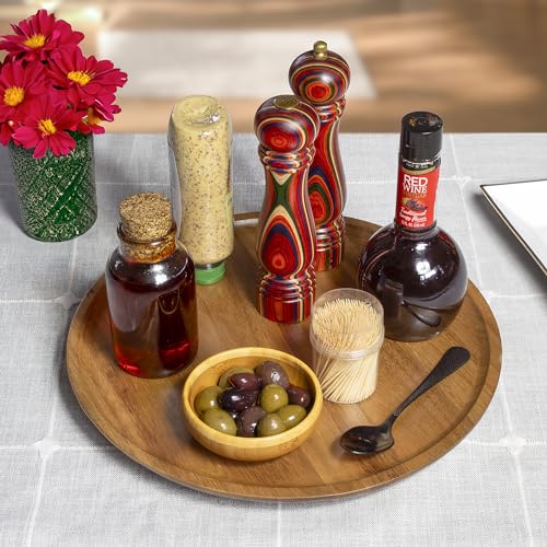 Acacia Wood Lazy Susan Organizer Kitchen Turntable for Cabinet (13.75" Lazy Susan)