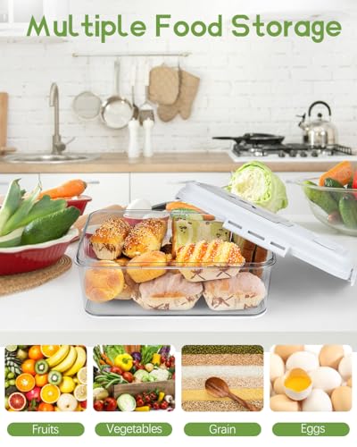 Large Bread Box for Kitchen Countertop 11.4 x 7.5 x 6.7 Inch Airtight Bread Storage Container Time Recording Bread Keeper with Lid for Toast (White)