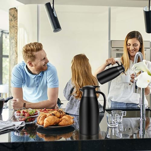 2pcs 70oz Coffee Carafe Airpot Insulated Coffee Urn Stainless Steel Vacuum Thermal Pot Dispenser for Coffee (Black+Black)