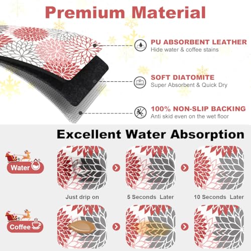 2Pcs Floral Christmas Dish Drying Mat & Sink Splash Guard (Red / 16" X 24" + 24" X 5.5")