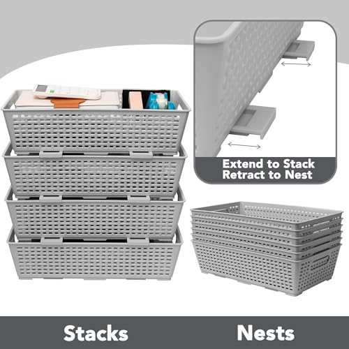 Stackable Woven Plastic Basket (Gray)