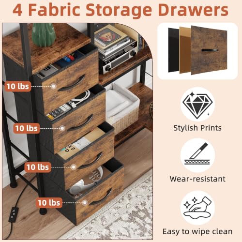 4 Tier Corner Bookshelf with LED Light Strips (Rustic Brown / 4 Tier)