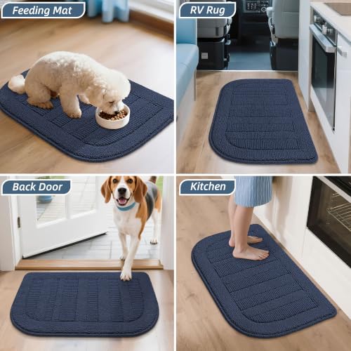 24x36 Inch Kitchen Rugs Non Slip Washable Sink Rug (2' x 3' (Semicircular) / Navy Blue)
