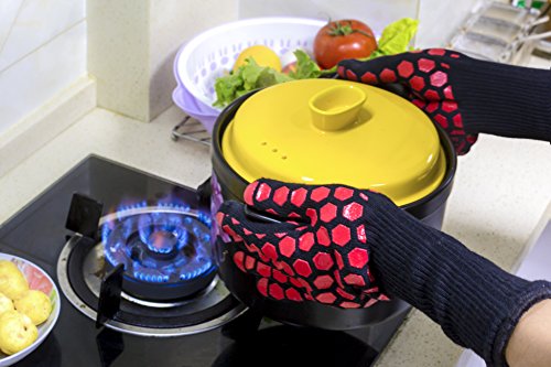 Heat Resistant Oven Glove (Black/Red / Extra Long Cuff (UPGRADE COMFORTABLE FIT))