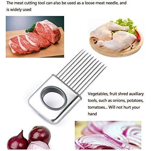 Stainless Steel Onion Cut Holder Slicer With 10 Even Prong Easy Hold Vegetable To Cut Tomato Lemon Potatoes And Loosen Meat Kitchen Tools (Silver)