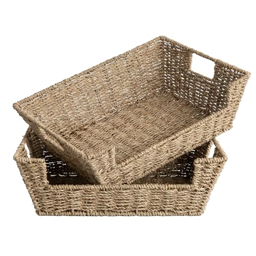 Pantry Baskets for Organizing (Natural(Seagrass) / 16 ½"L x 12 ½"W x 5"H)